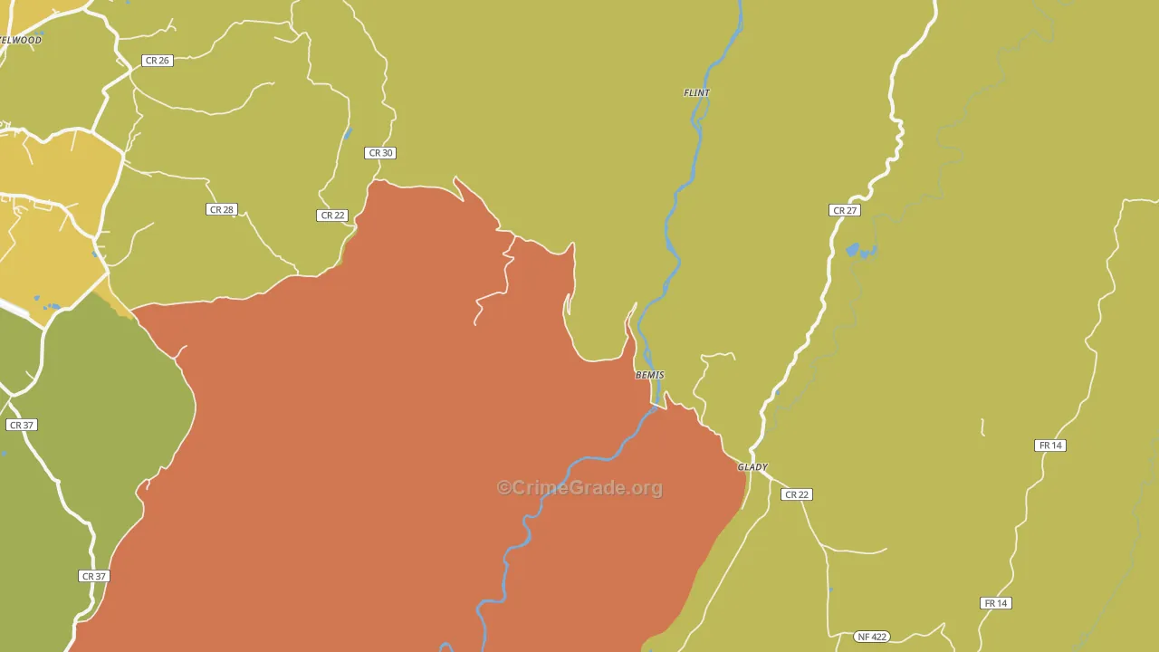 Bemis, WV Map of Vehicle Theft Rates