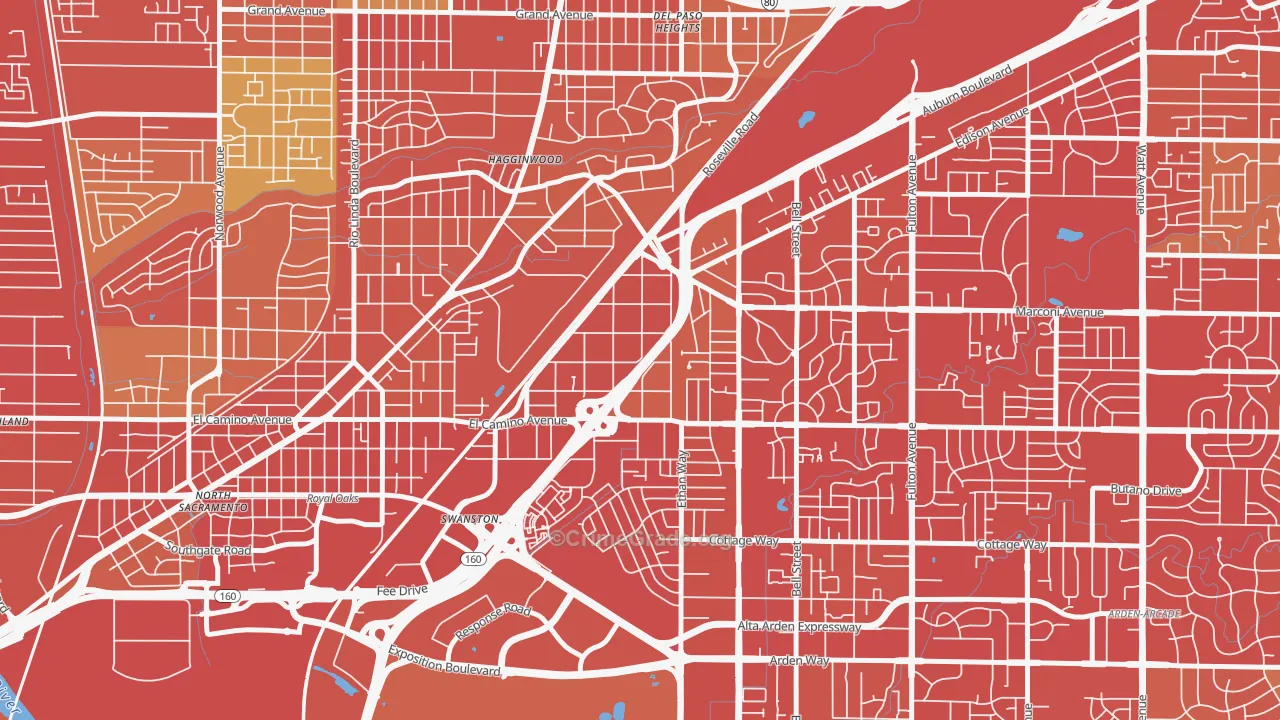 Ben Ali, Sacramento, CA Map of Vehicle Theft Rates