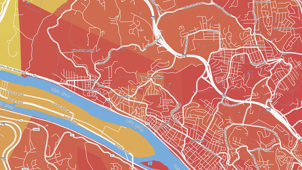 Ben Avon Heights, PA Map of Vehicle Theft Rates
