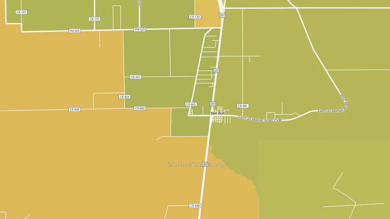 Ben Bolt, TX Map of Vehicle Theft Rates