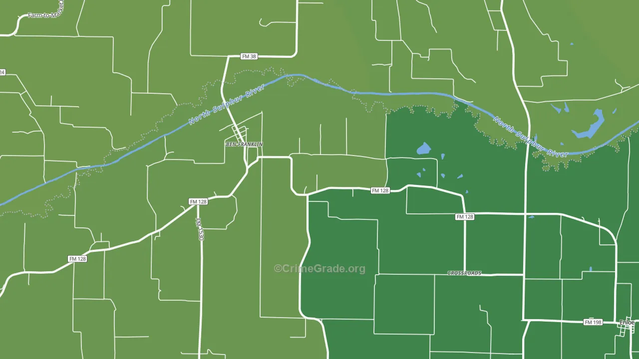 Ben Franklin, TX Map of Vehicle Theft Rates