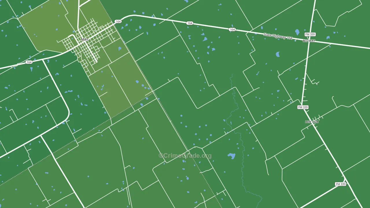Ben Hur, TX Map of Vehicle Theft Rates