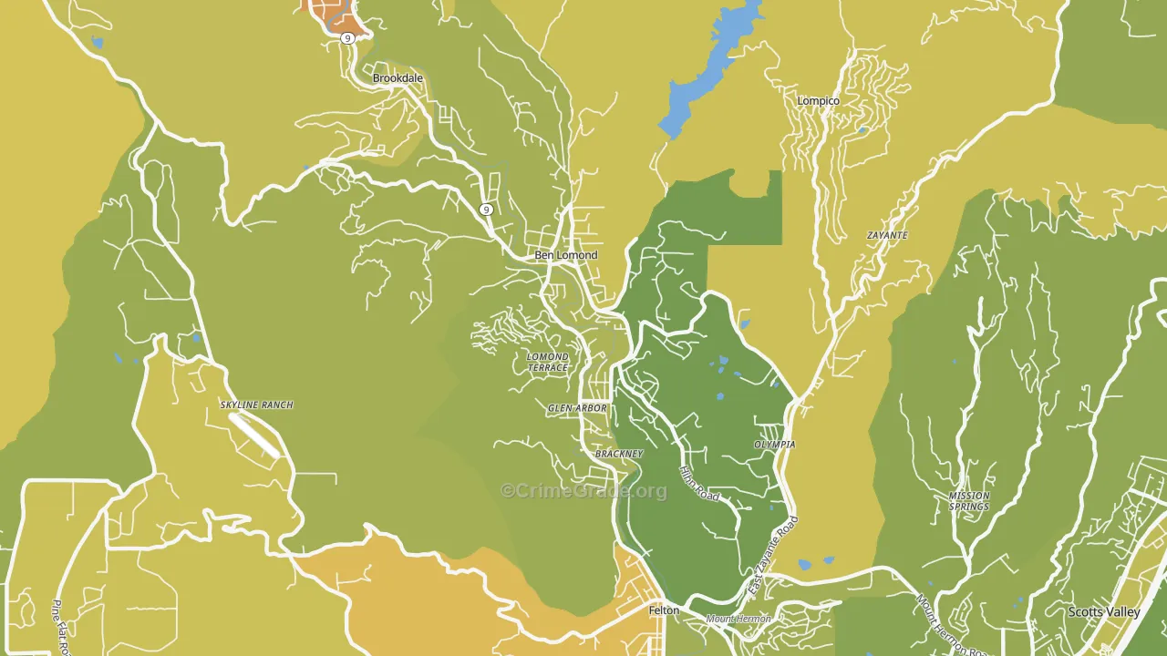 Ben Lomond, CA Map of Vehicle Theft Rates