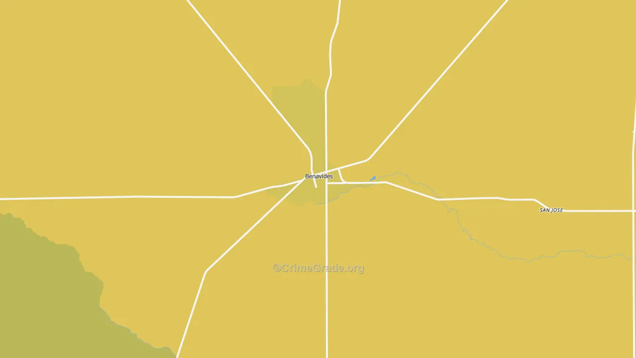 Benavides, TX Map of Vehicle Theft Rates