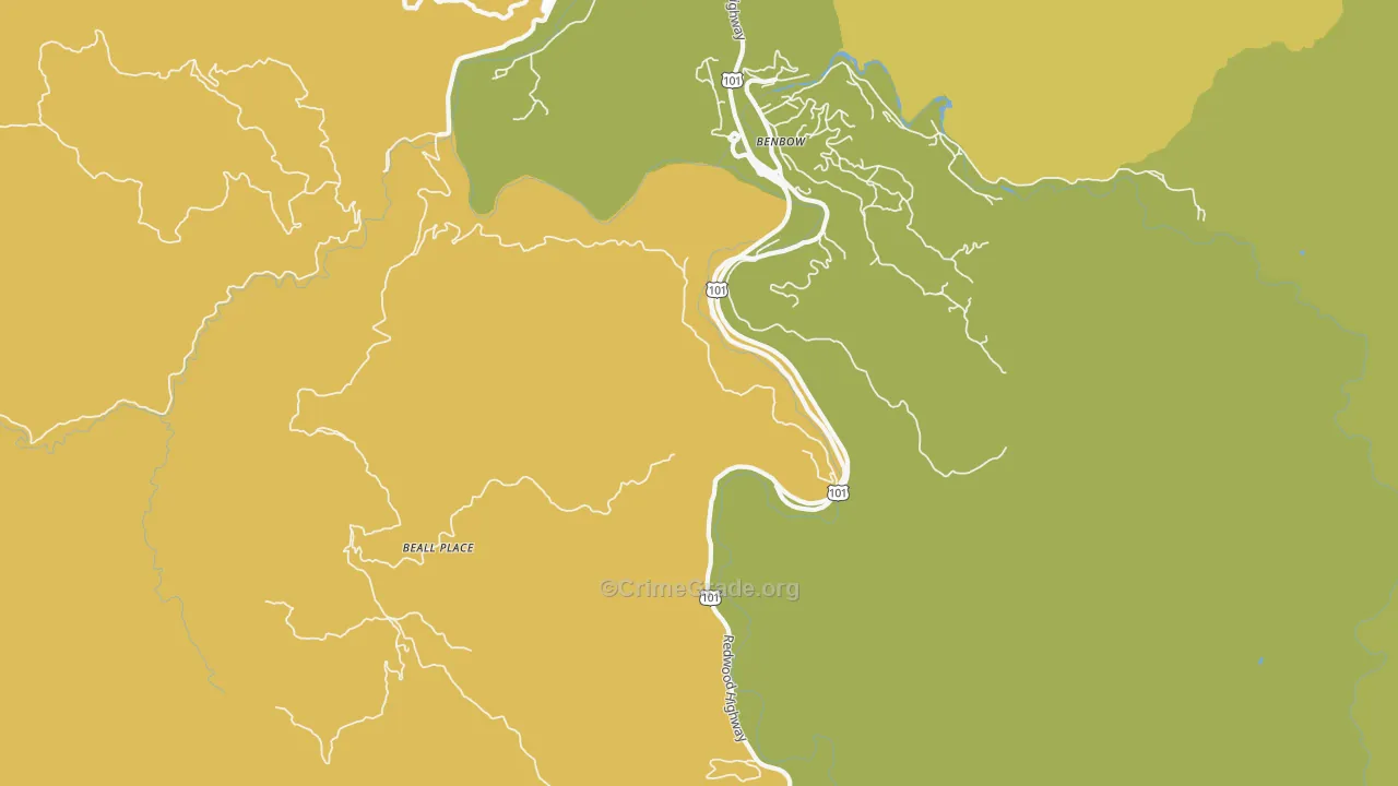 Benbow, CA Map of Vehicle Theft Rates