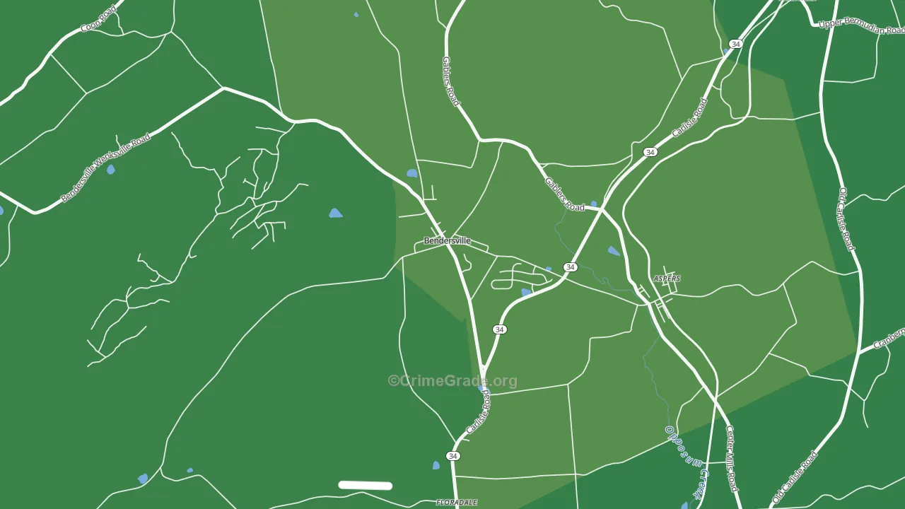 Bendersville, PA Map of Vehicle Theft Rates