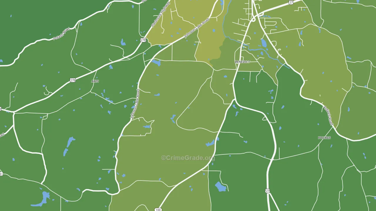 Benedict, GA Map of Vehicle Theft Rates