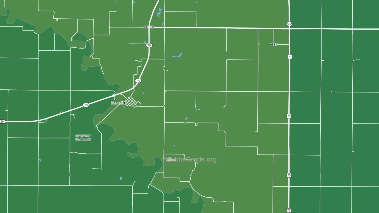 Benedict, KS Map of Vehicle Theft Rates