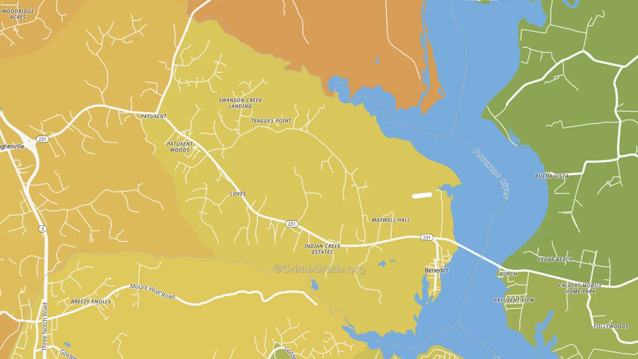 Benedict, MD Map of Vehicle Theft Rates