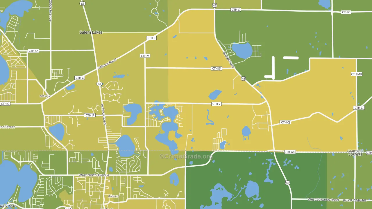 Benet Lake, WI Map of Vehicle Theft Rates
