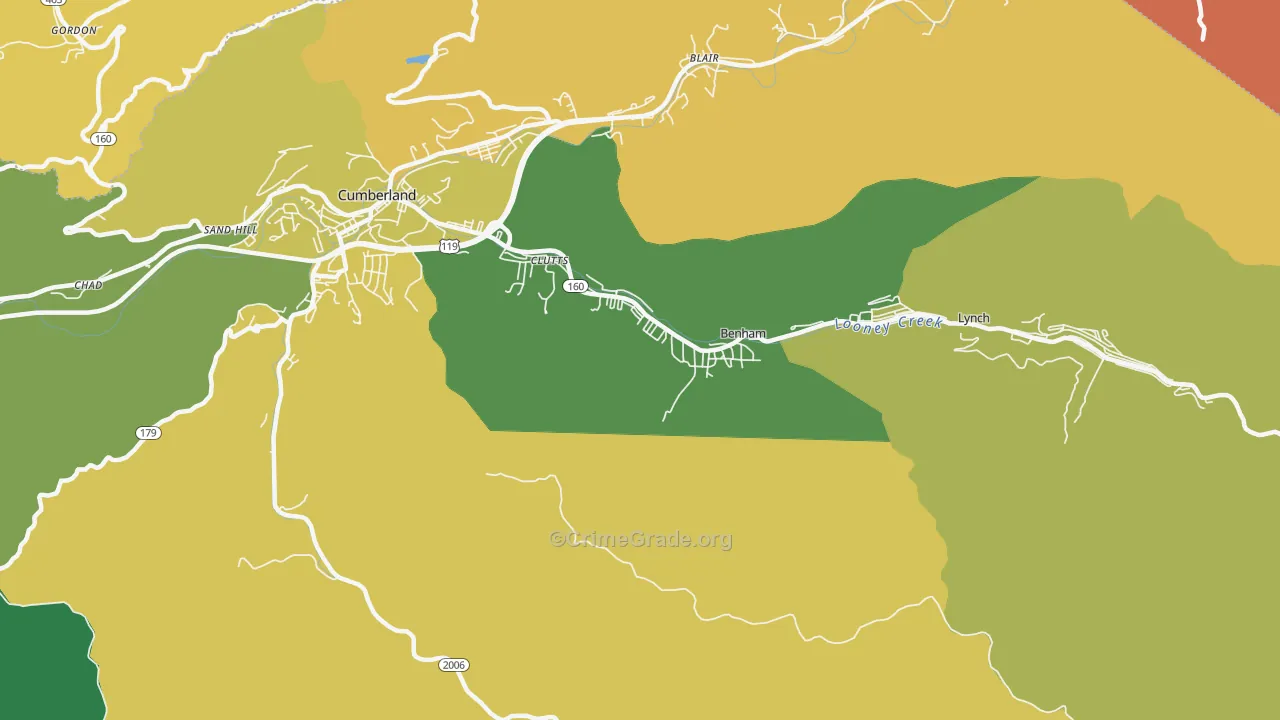 Benham, KY Map of Vehicle Theft Rates
