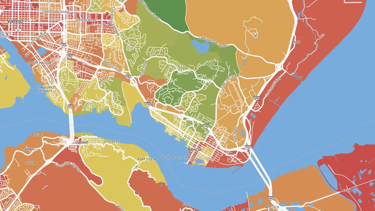 Benicia, CA Map of Vehicle Theft Rates