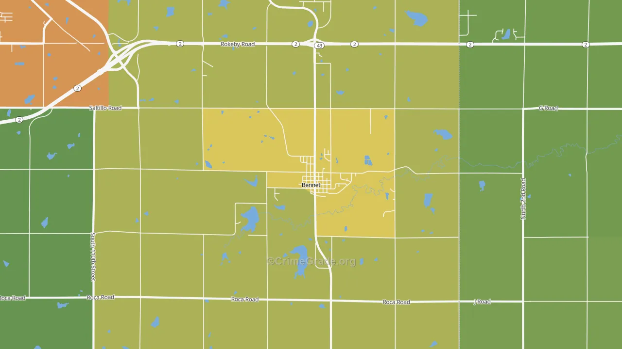 Bennet, NE Map of Vehicle Theft Rates