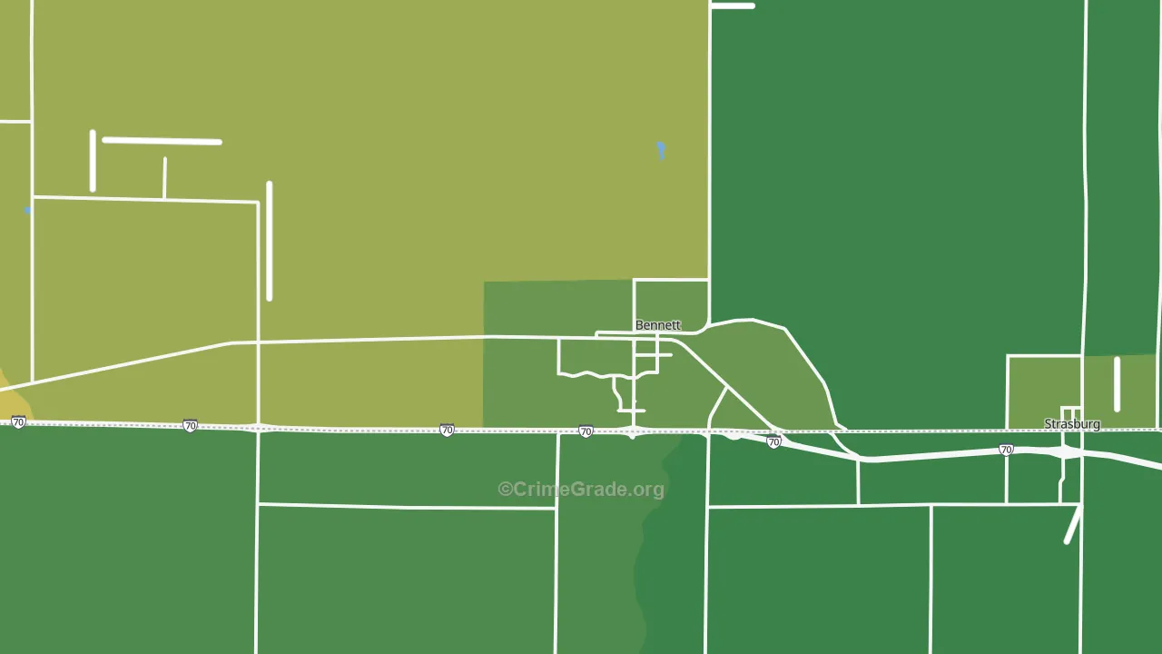 Bennett, CO Map of Vehicle Theft Rates