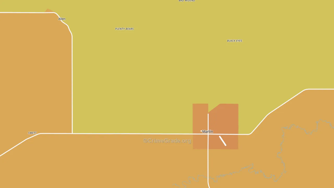 Bennett County, SD Map of Vehicle Theft Rates