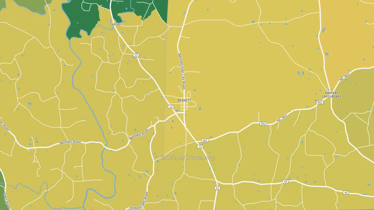 Bennett, NC Map of Vehicle Theft Rates