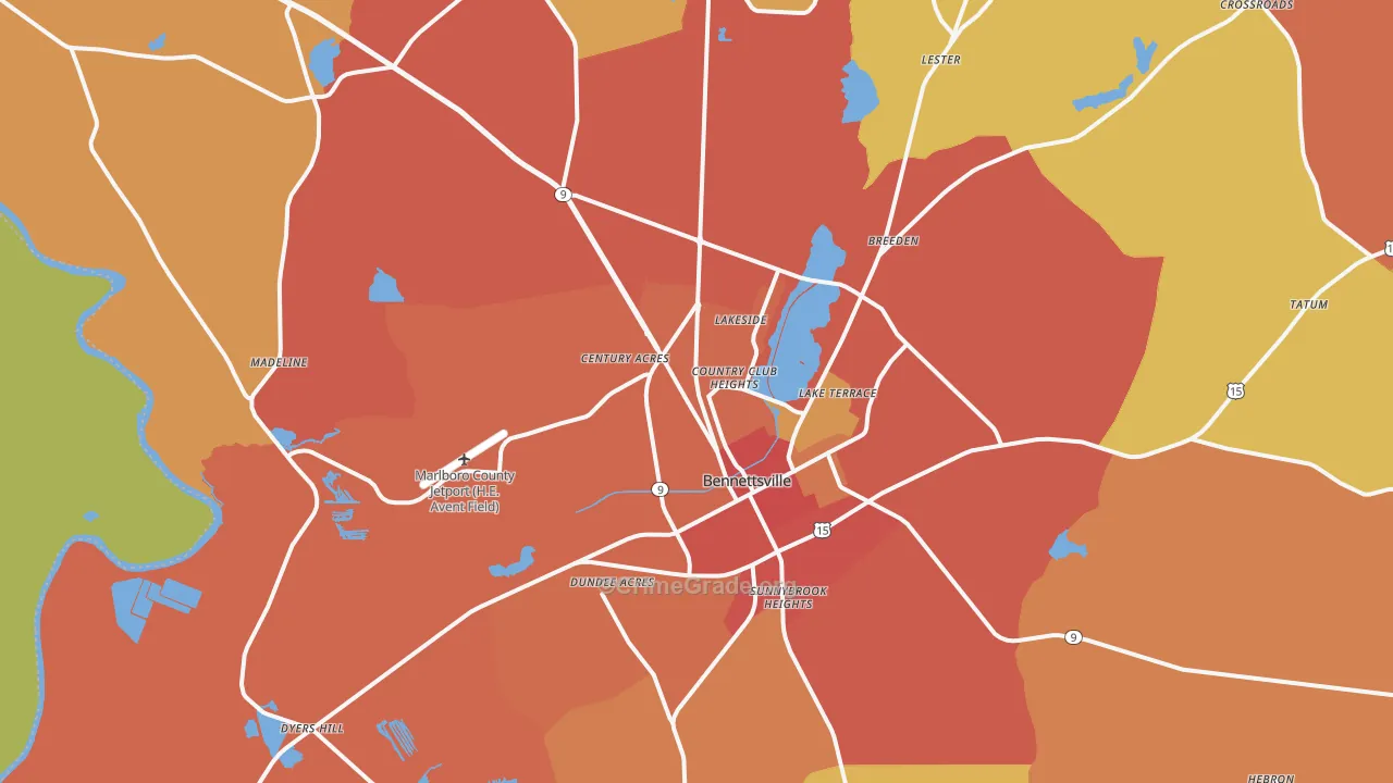 Bennettsville, SC Map of Vehicle Theft Rates