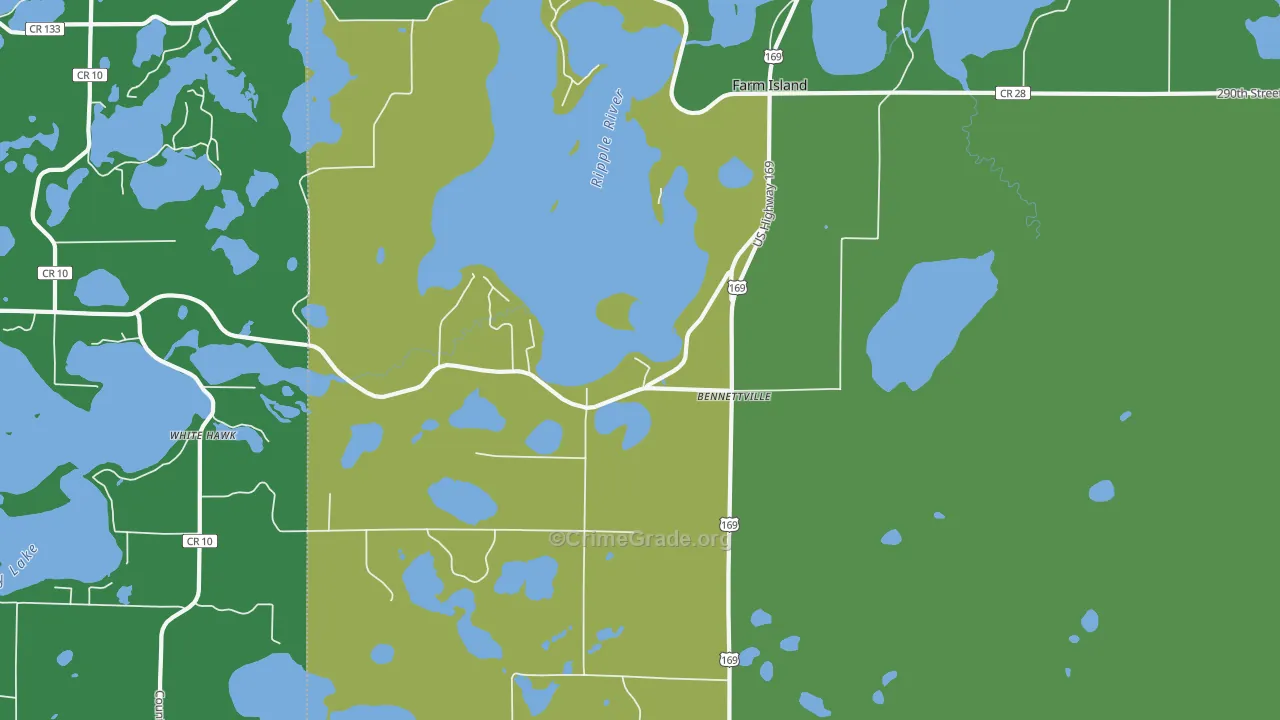 Bennettville, MN Map of Vehicle Theft Rates