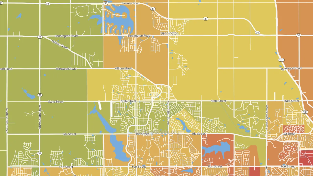Bennington, NE Map of Vehicle Theft Rates