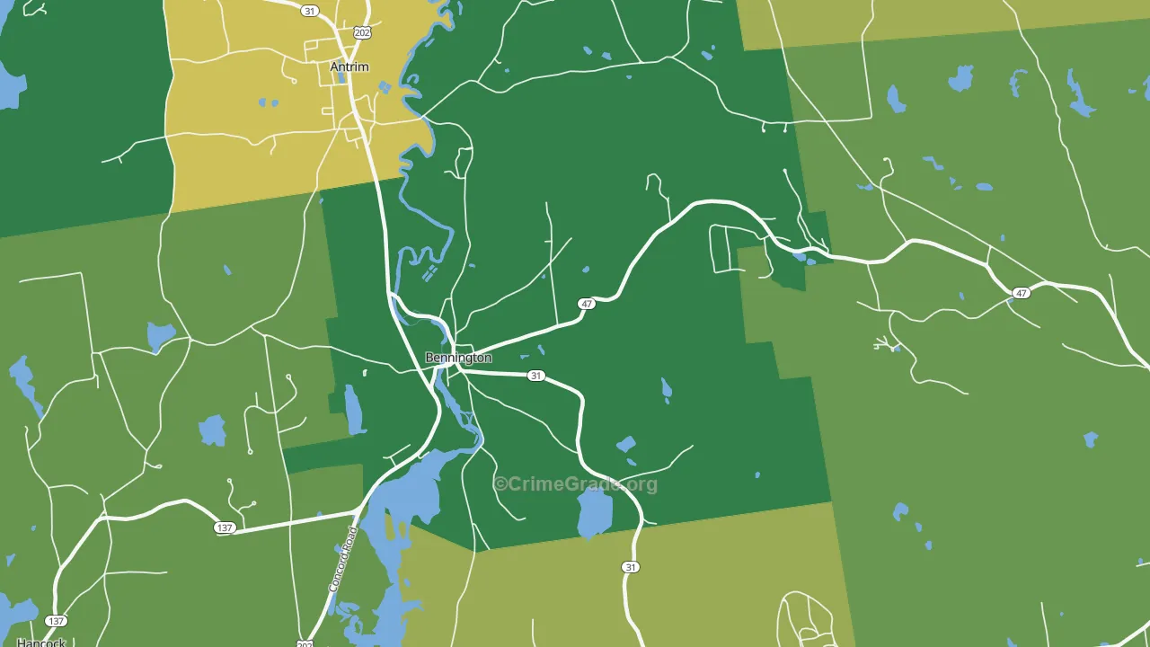 Bennington, NH Map of Vehicle Theft Rates