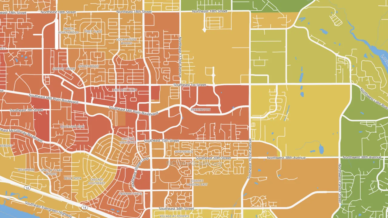 Bennington, Vancouver, WA Map of Vehicle Theft Rates