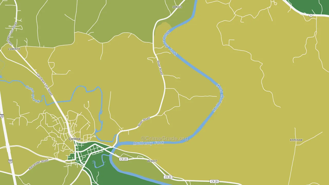 Benoit, AL Map of Vehicle Theft Rates