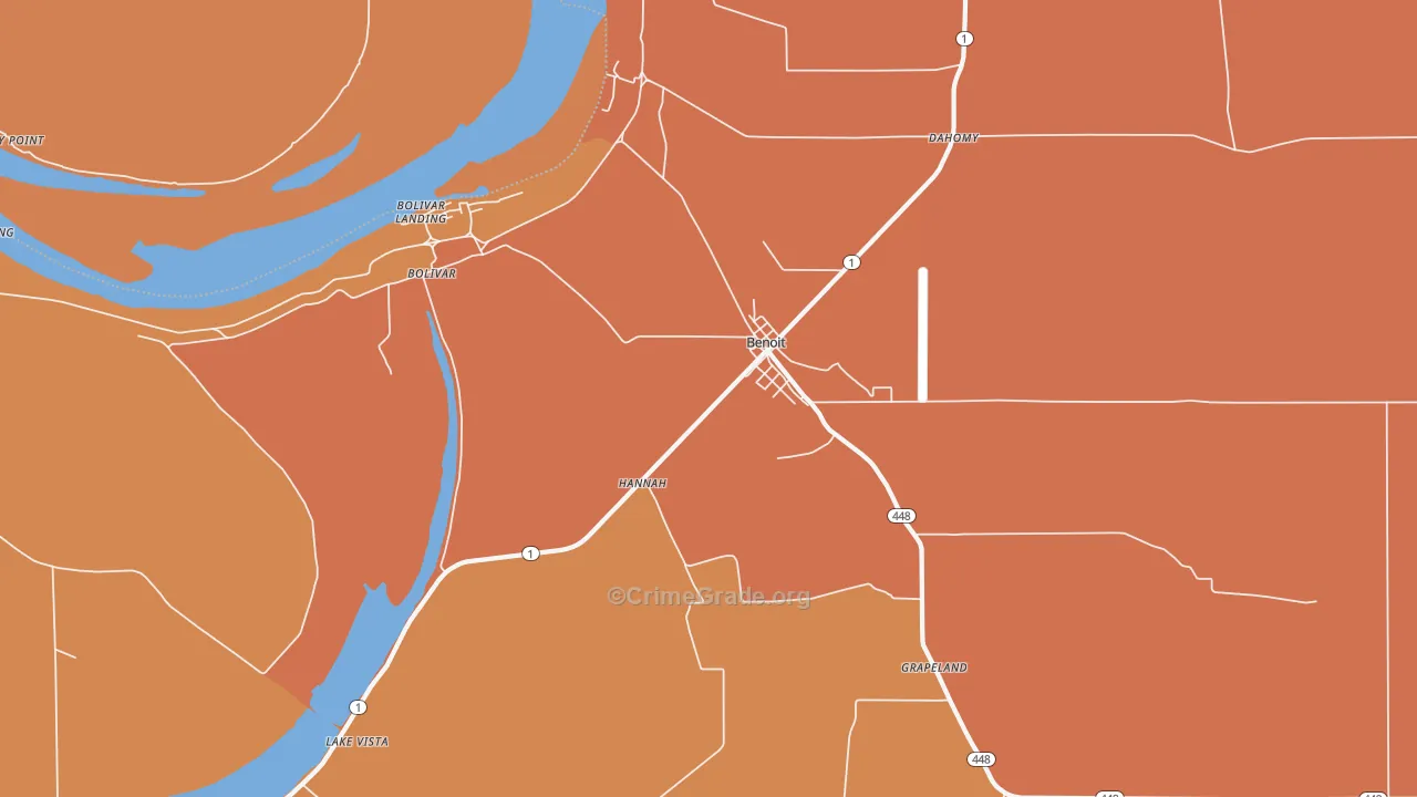 Benoit, MS Map of Vehicle Theft Rates