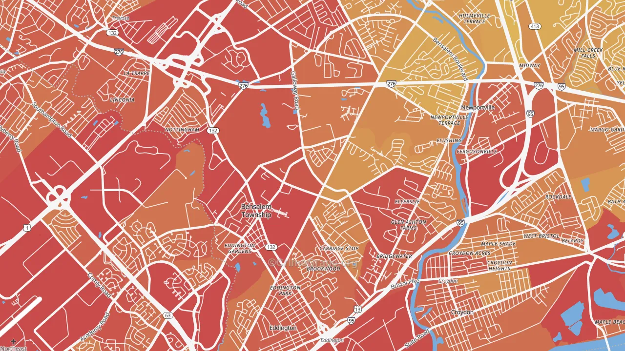 Bensalem, PA Map of Vehicle Theft Rates