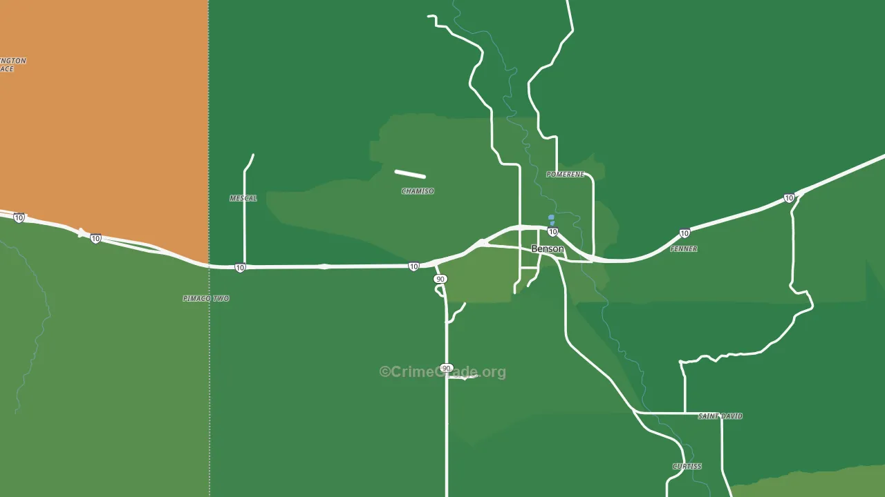 Benson, AZ Map of Vehicle Theft Rates