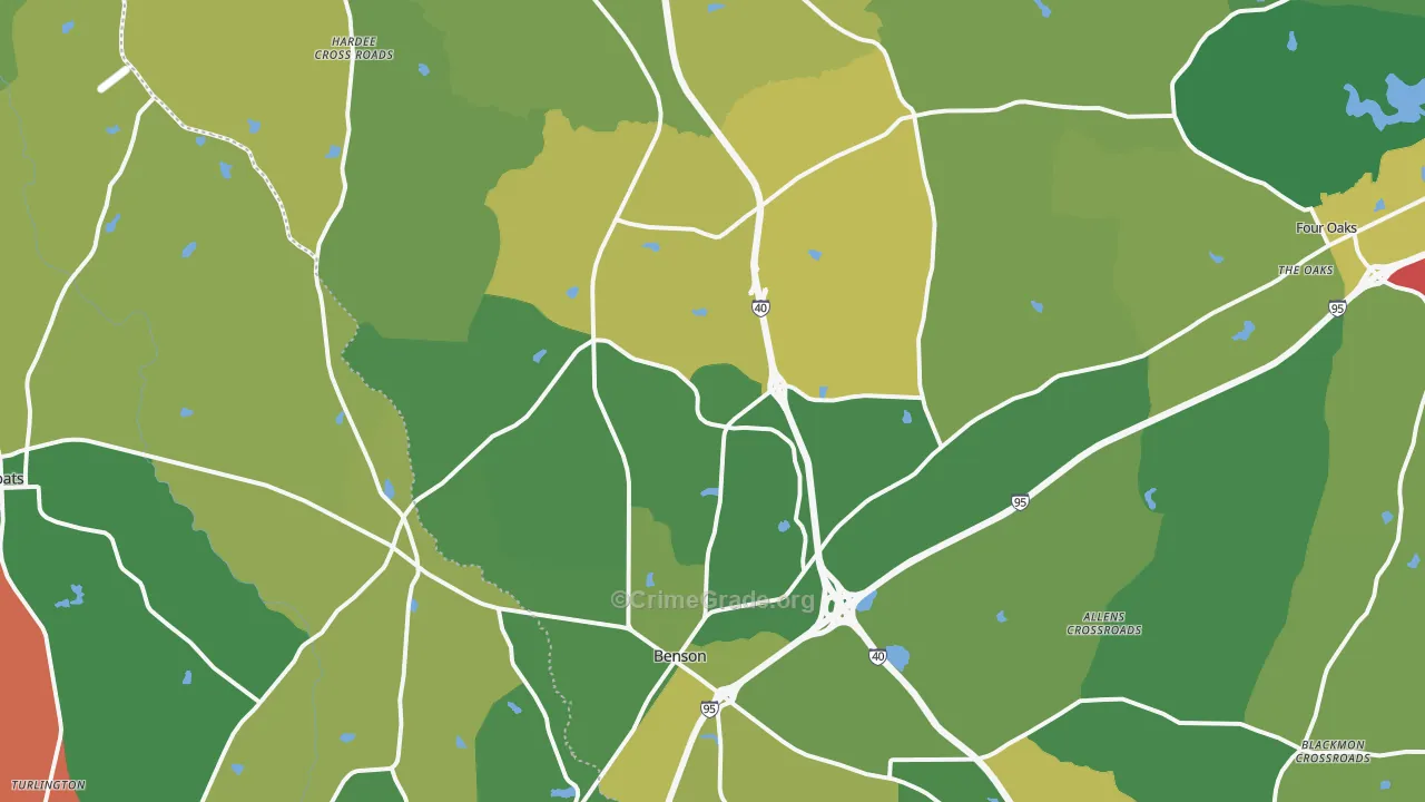 Benson, NC Map of Vehicle Theft Rates