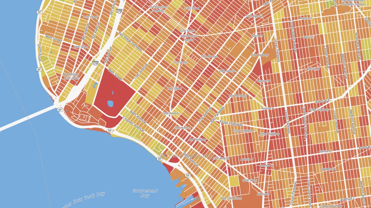 Bensonhurst, Brooklyn, NY Map of Vehicle Theft Rates