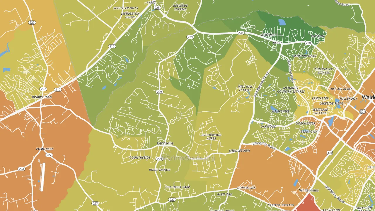 Bensville, Waldorf, MD Map of Vehicle Theft Rates