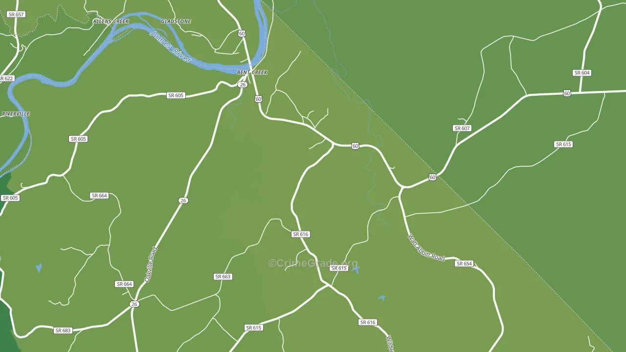 Bent Creek, VA Map of Vehicle Theft Rates