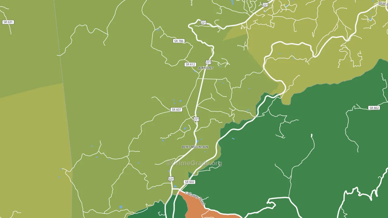 Bent Mountain, VA Map of Vehicle Theft Rates