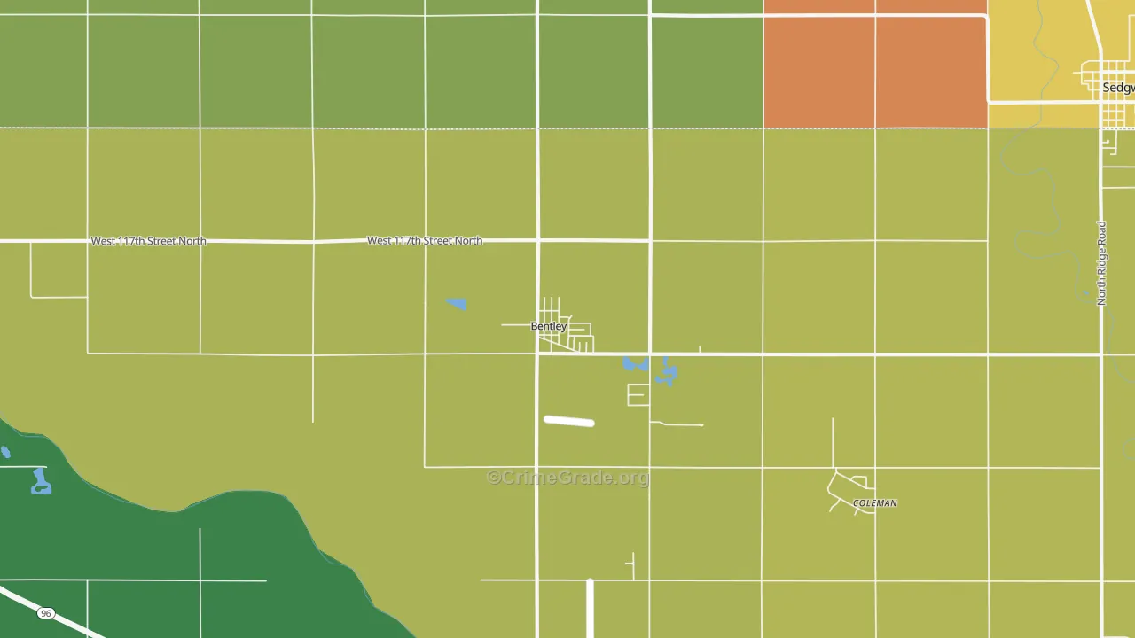 Bentley, KS Map of Vehicle Theft Rates