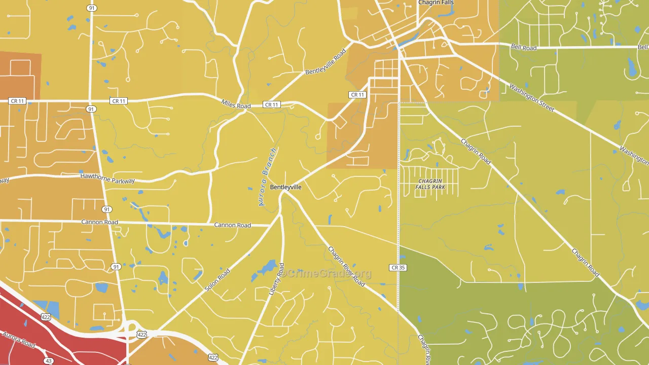 Bentleyville, OH Map of Vehicle Theft Rates