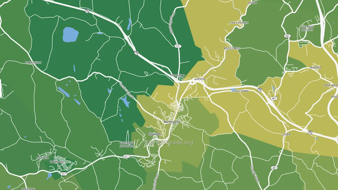 Bentleyville, PA Map of Vehicle Theft Rates
