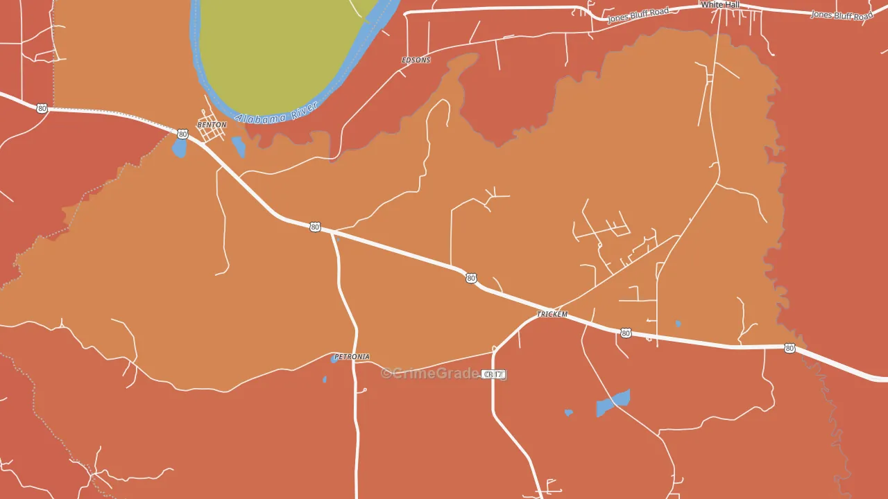 Benton, AL Map of Vehicle Theft Rates