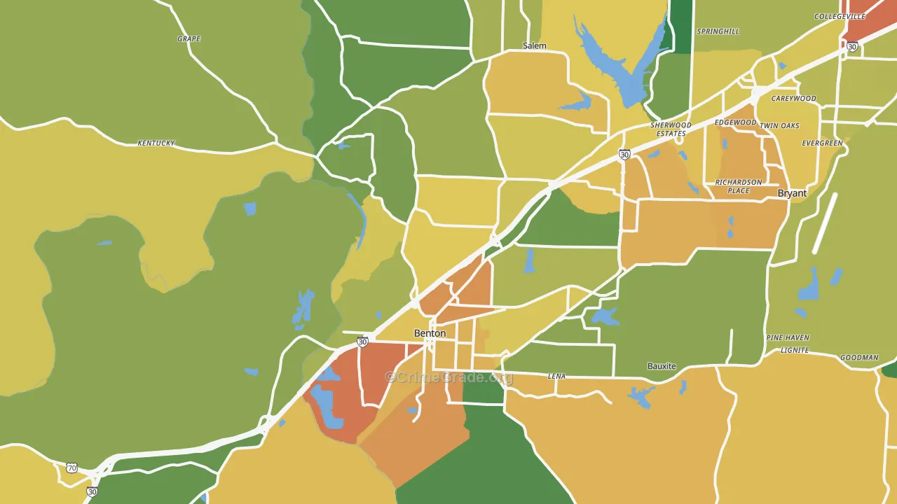Benton, AR Map of Vehicle Theft Rates
