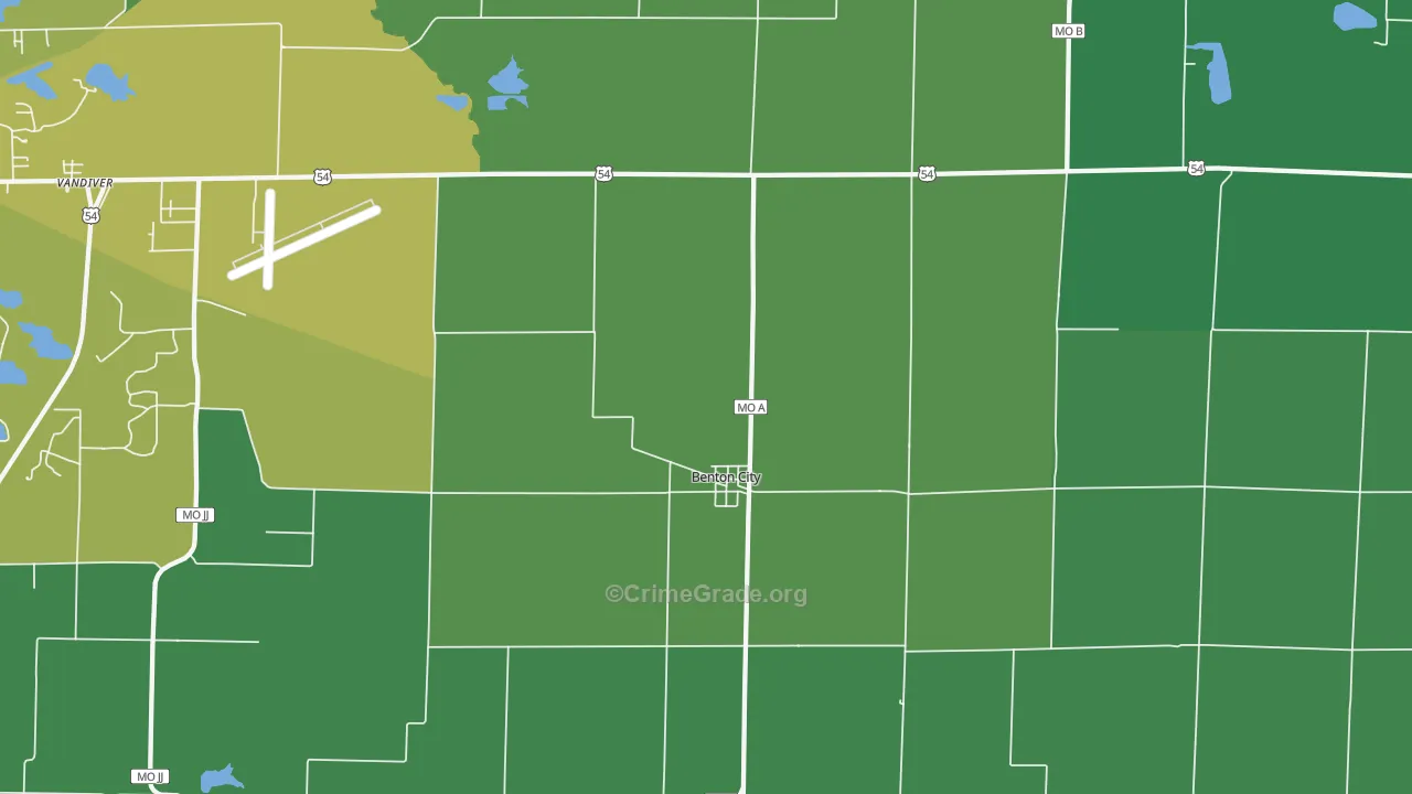 Benton City, MO Map of Vehicle Theft Rates