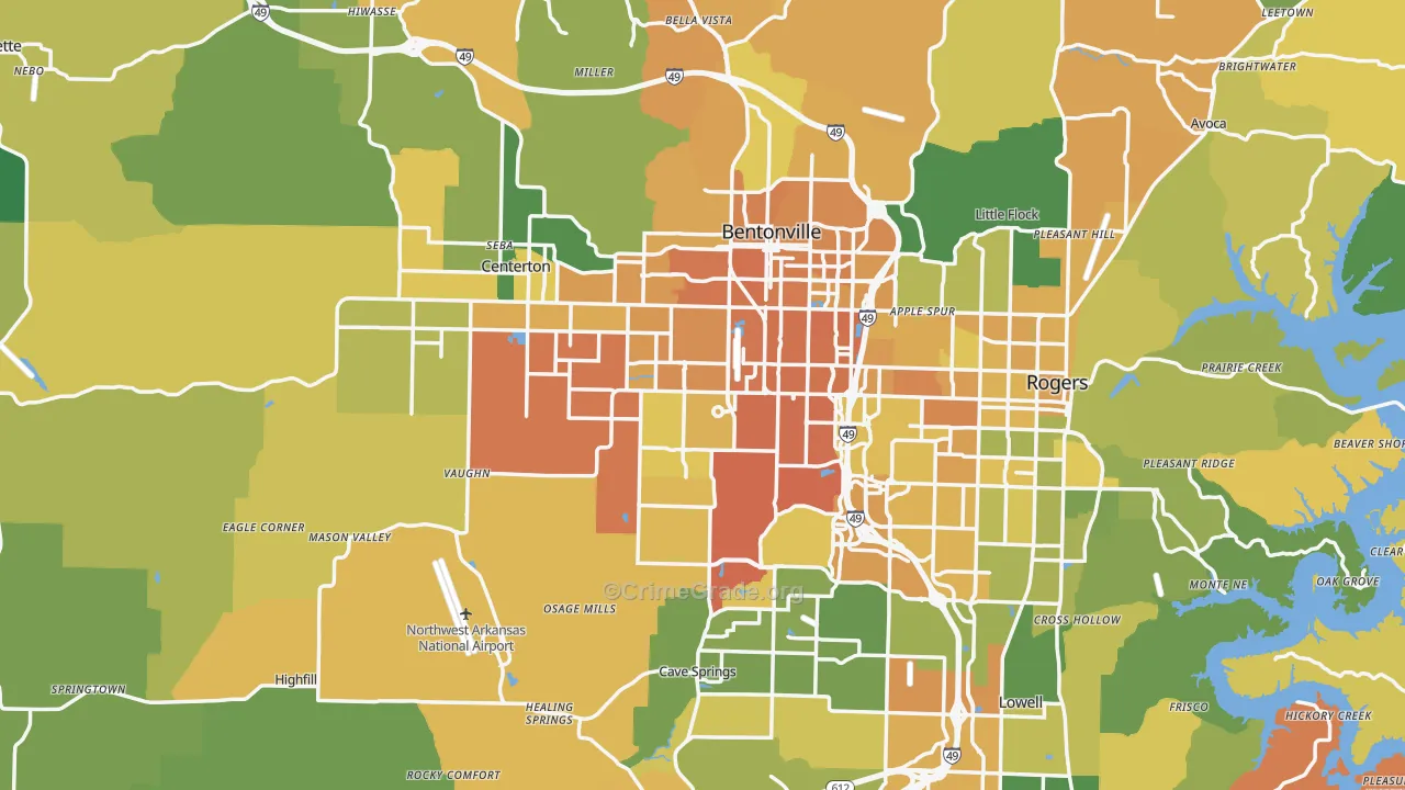Benton County, AR Map of Vehicle Theft Rates