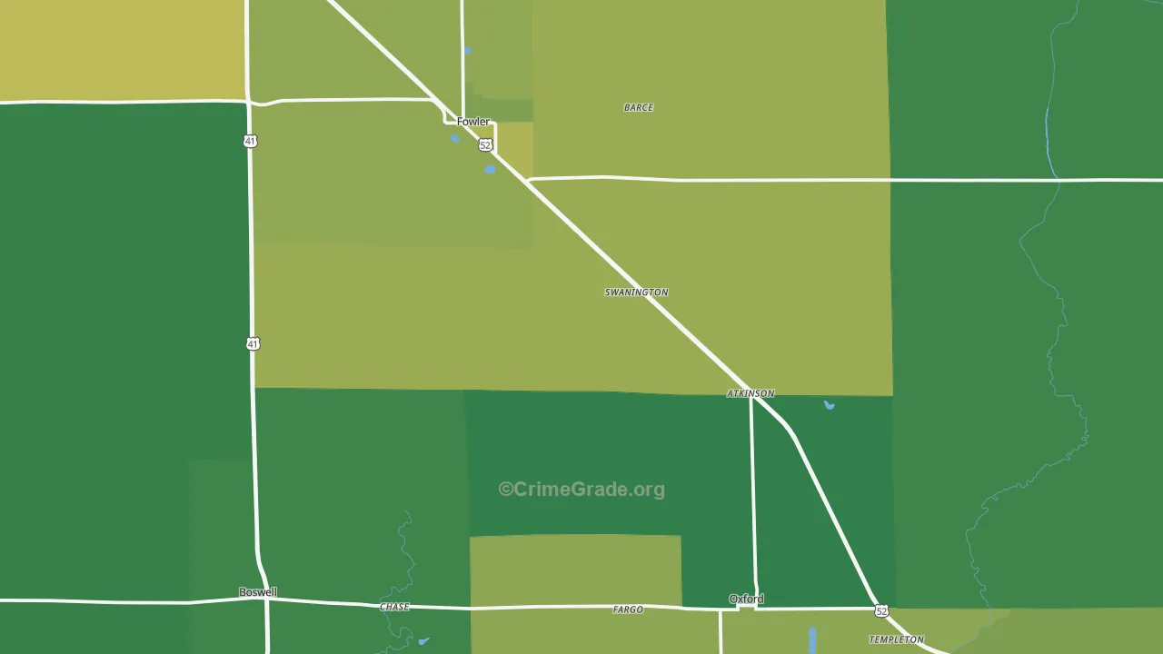 Benton County, IN Map of Vehicle Theft Rates