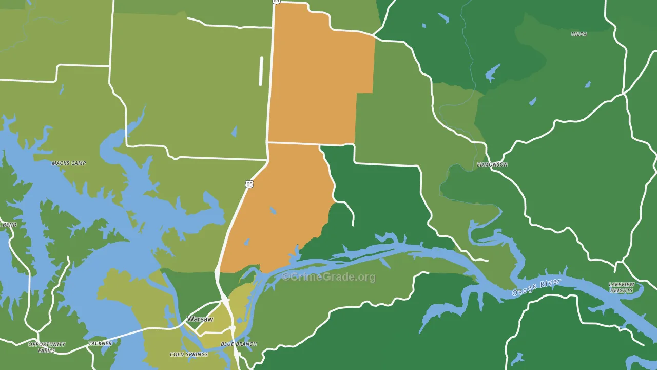 Benton County, MO Map of Vehicle Theft Rates