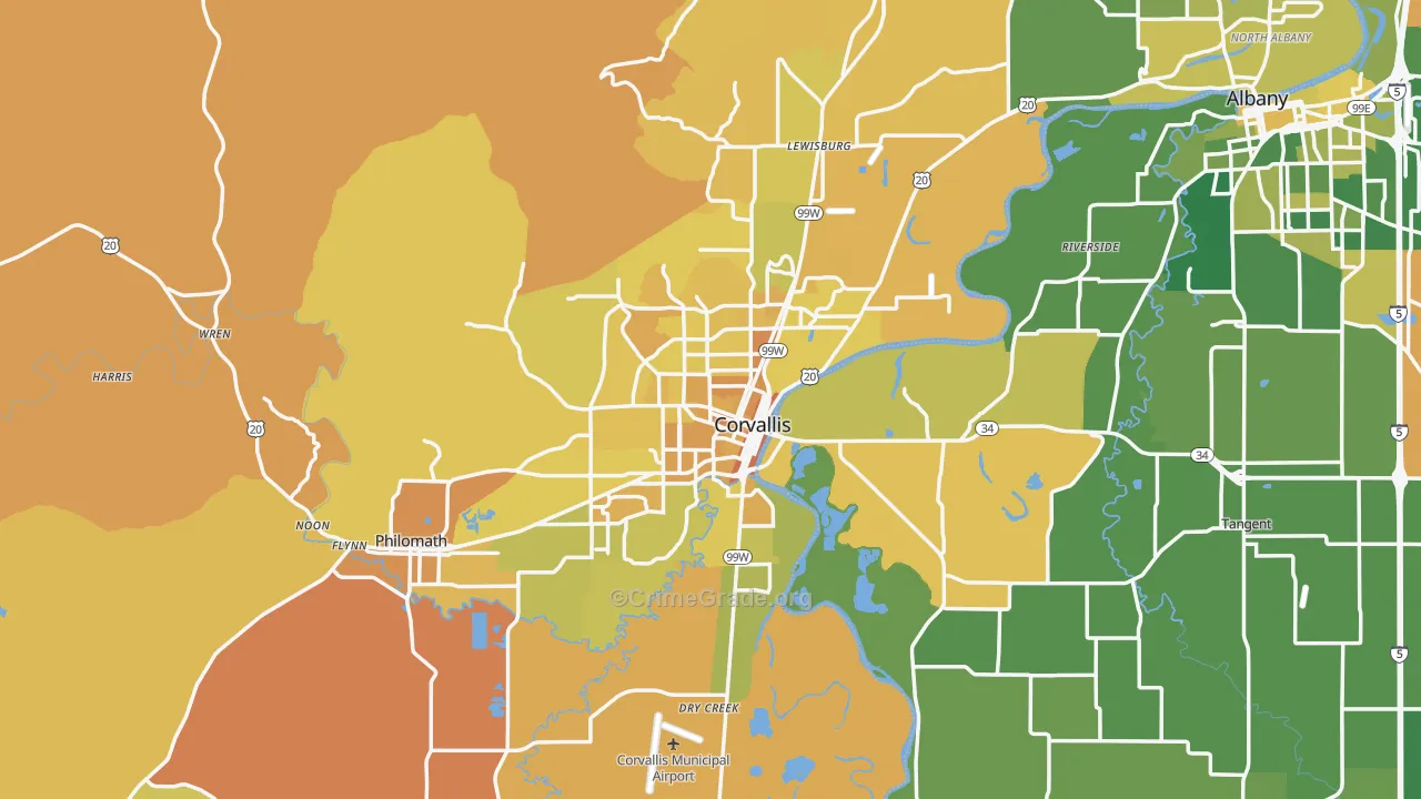 Benton County, OR Map of Vehicle Theft Rates