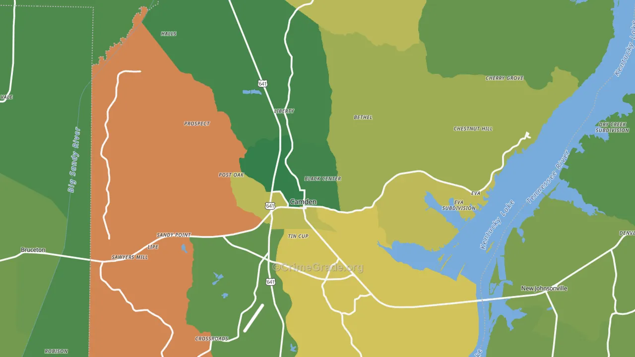 Benton County, TN Map of Vehicle Theft Rates