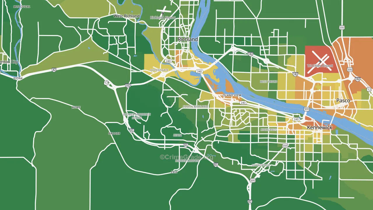 Benton County, WA Map of Vehicle Theft Rates