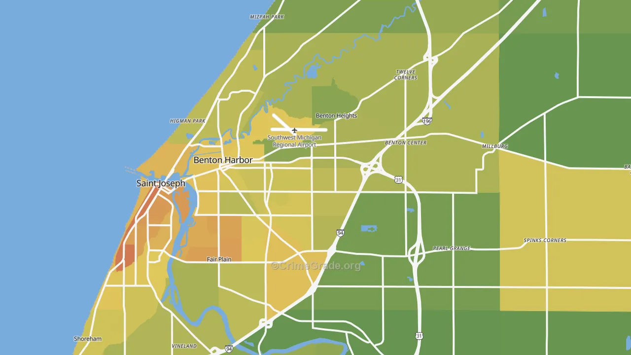 Benton Harbor, MI Map of Vehicle Theft Rates