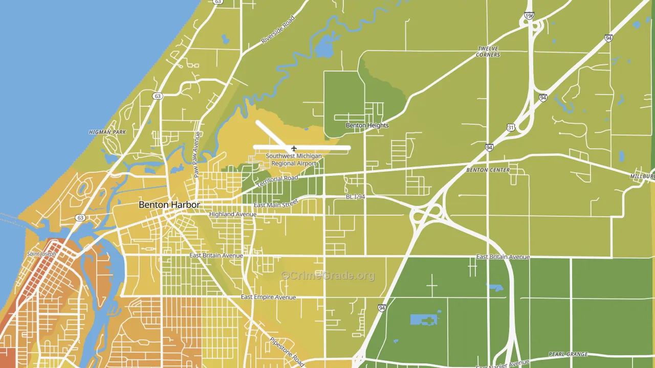 Benton Heights, MI Map of Vehicle Theft Rates