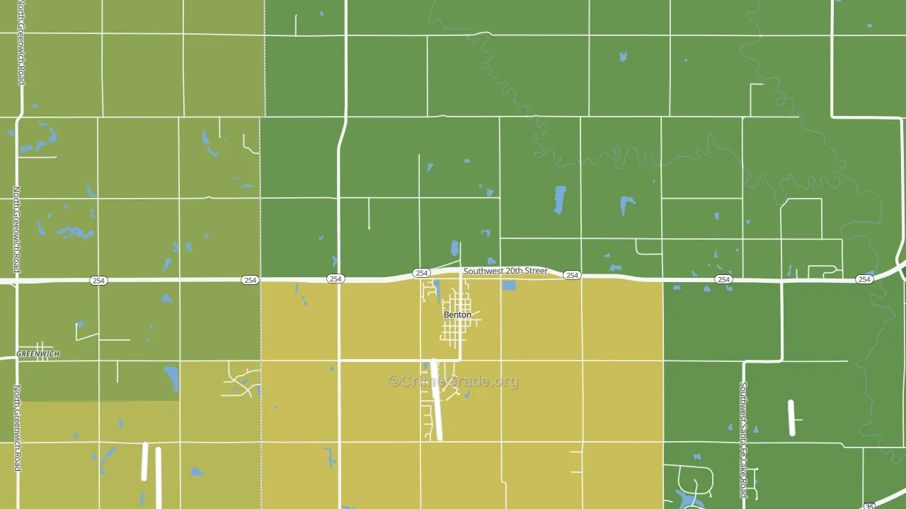 Benton, KS Map of Vehicle Theft Rates