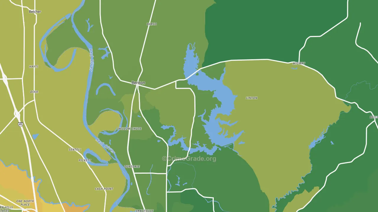 Benton, LA Map of Vehicle Theft Rates